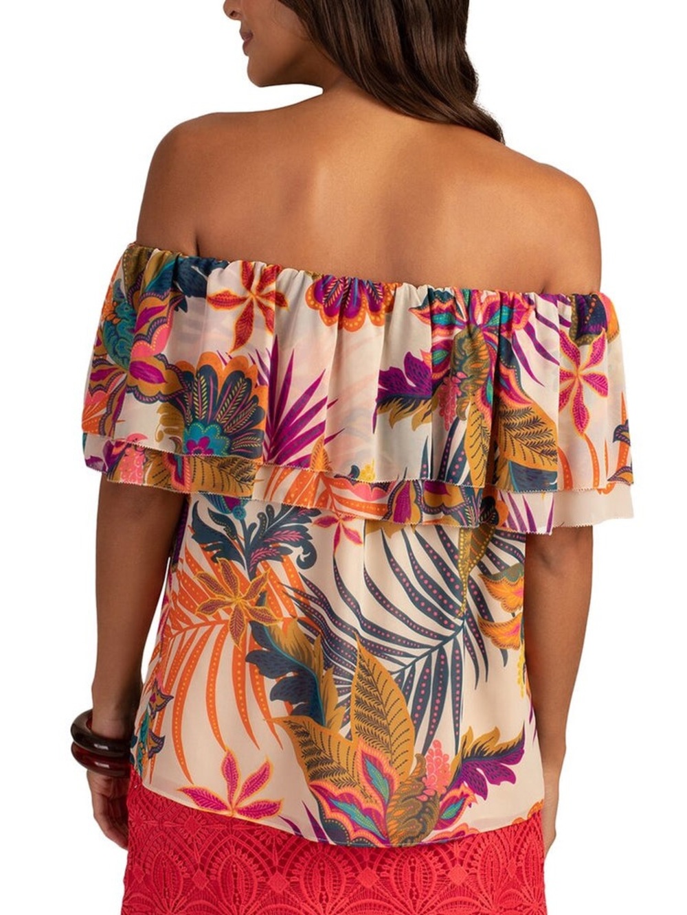 TRINA TURK AGUA CALIENTE 2 TOP Off-Shoulder Floral Ruffle Top NWT SM - Picture 2 of 3